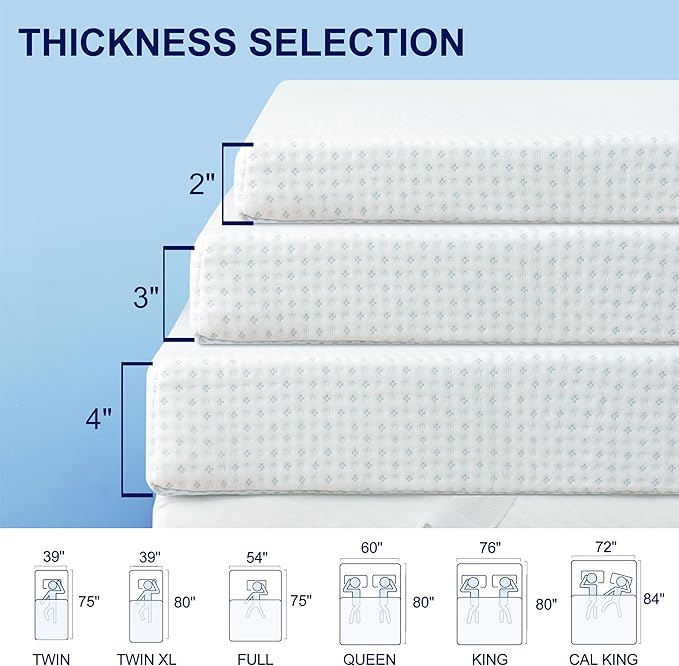 Subrtex 4 Inch Mattress Topper Cover (Only Cover) Mattress Topper Protector Bedding Rayon Made from Bamboo Removable Mattress Encasement with Zippers, CK