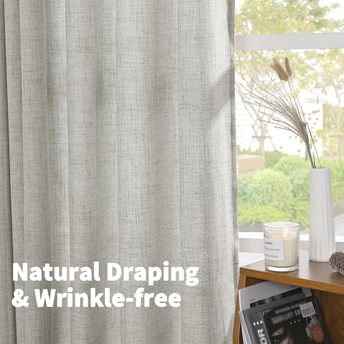 YoungsTex Light Grey Linen Semi Sheer Curtains 45 Inch Length 2 Panels | Short - Image 5