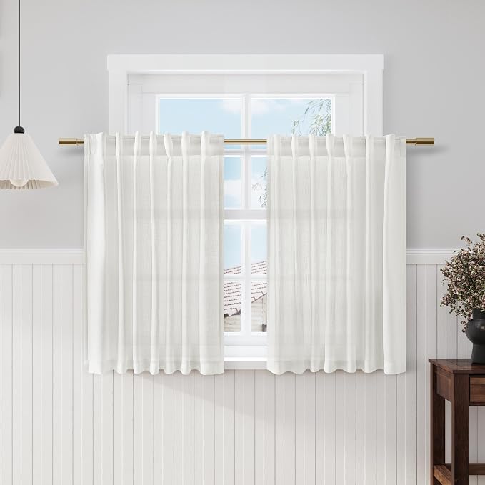 Off White Cafe Curtains 45 Inch Length Set 2 Panel Back Tab Pocket Semi Sheer by Nanspring