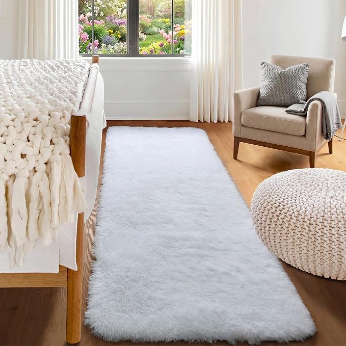 White Runner Rugs for Bedroom Living Room, Fluffy 2x6 Bedside Soft Area Rug | by ONASAR