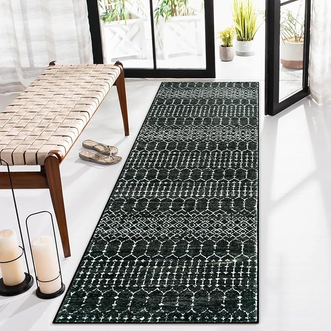 Lahome Moroccan Black Washable Runner 2x5 Non-Slip Lightweight Laundry Room Rug by Lahome