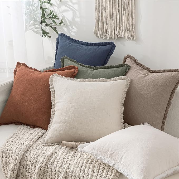 MIULEE Linen Fringe Decorative Fall Euro Throw Pillow Covers Dune 22x22 | Set - Image 6