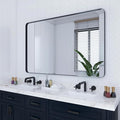VocalStar 55 x 36 Inch Black Bathroom Mirror for Wall, Large Rounded Rectangle Metal Framed Bathroom Wall Vanity Mirror Farmhouse, 1/4-inch Shatterproof Glass | Ultra-Flush Hanging