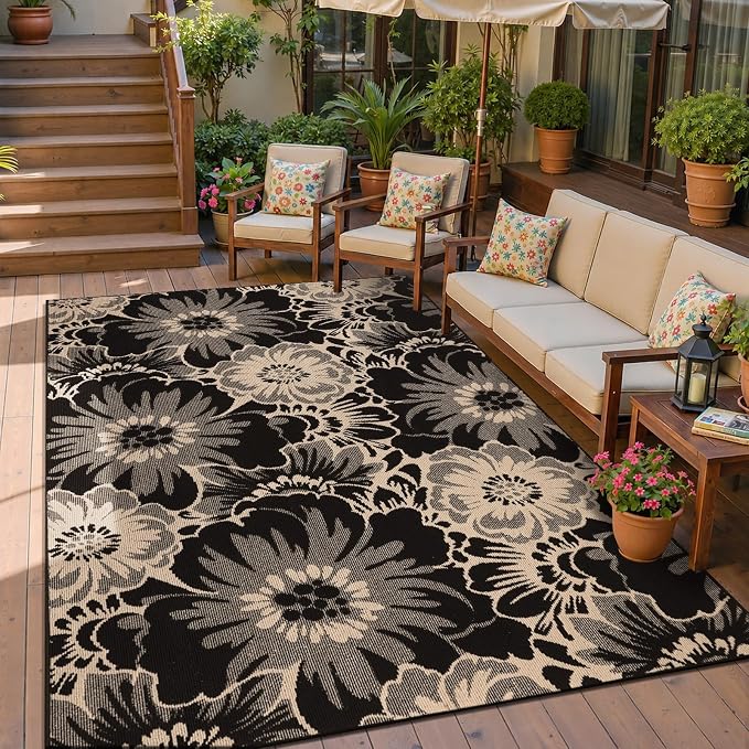 Findosom Washable Area Rug 6x9, Non Slip High-Low Textured Floral Rugs - Image 5