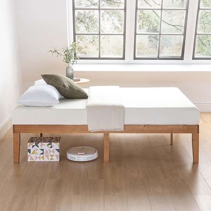 Mellow Naturalista Classic 16 Inch Solid Wood Platform Bed with Wooden Slats, Natural Pine, Twin