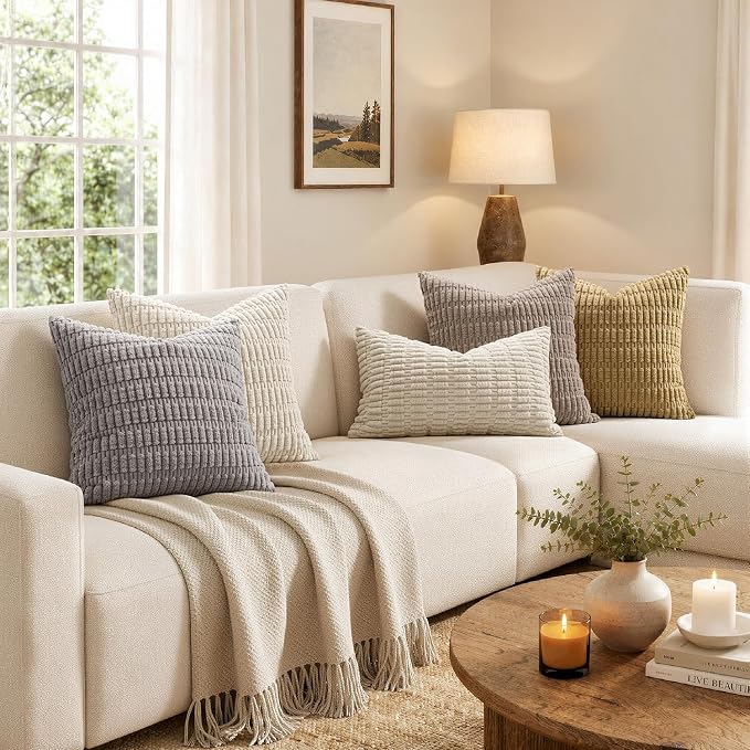 MIULEE Euro Sham Decorative Throw Pillow Covers 26x26 Cream White Pack of 2 | - Image 5
