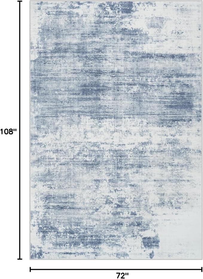 6x9 Area Rugs for Living Room: Washable Abstract Blue White Badroom Carpet | - Image 2