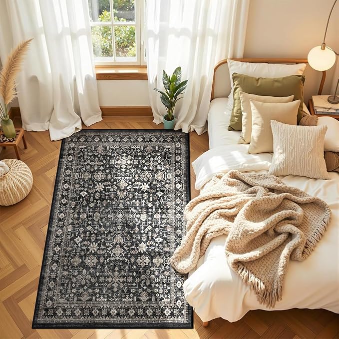 Grey Floral Hallway Runner Rug 2x5 - Image 4