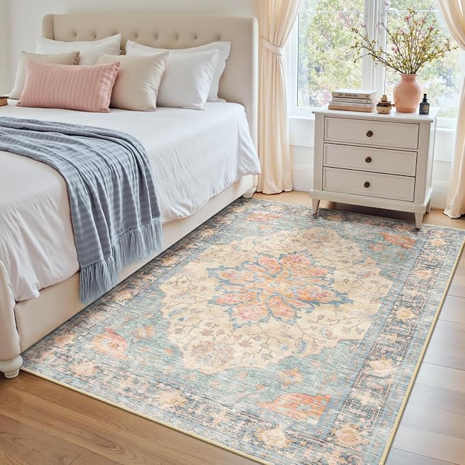 RELEANY Washable Area Rug, Water Repellent, Pet Friendly, Vintage Floral Boho - Image 3