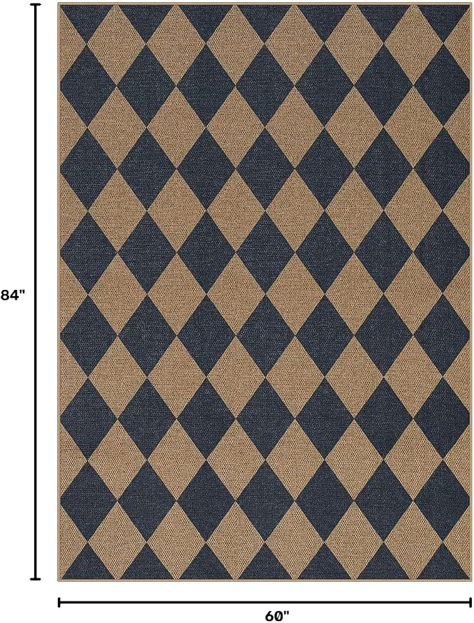 Lahome Checkered Easy Jute 5x7 Outdoor Patio Rug, Living Room Rugs Washable | - Image 2