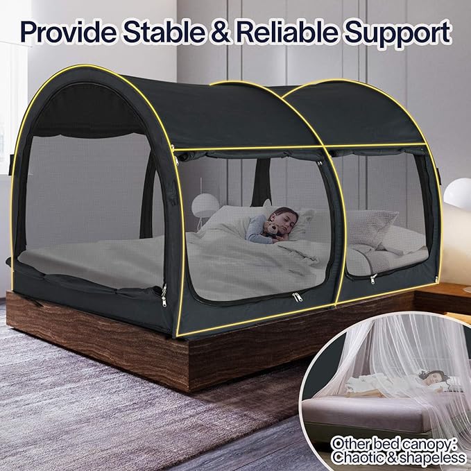 Alvantor Bed Canopy Bed Tents 2-in-1 Dream Tents Privacy Space Twin Size Sleeping Tents Indoor Pop Up Portable Frame Curtains Breathable Gray Cottage Reducing Light & Air Ventilation