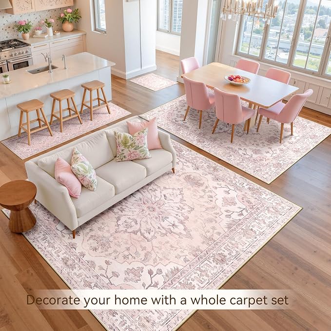 RELEANY Washable Area Rug, Water Repellent, Pet Friendly, Vintage Floral Boho - Image 8