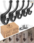 Rustic Cast Iron Coat Hooks (5 Pack) Wall Mounted Farmhouse Decorative Wall Hooks, Vintage Hooks for Hanging Coats, Bags, Hats, Towels (Antique Black, Includes Hardware)
