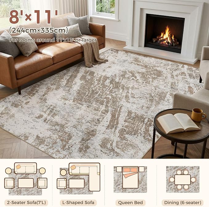 DMOYEST 8x11 Washable Area Rug: Abstract Modern Non-Slip Carpet, Soft Low Pile - Image 2