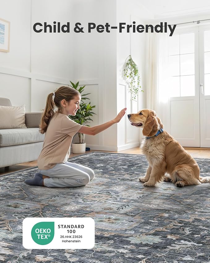 AMADA HOMEFURNISHING 9x12 Washable Area Rug, Low-Profile Large Area Rug - Image 4