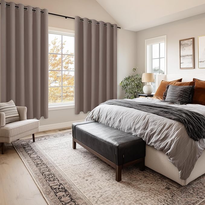 Grommet Blackout Curtains for Bedroom, 70 x 63 Inches Tan, 2 Panels | hermal - Image 6