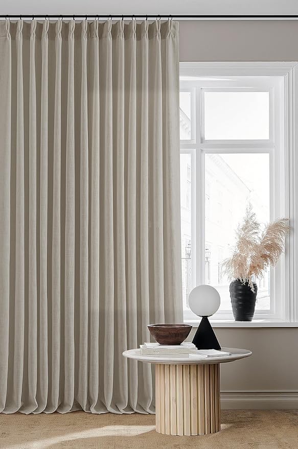 Burlywood Birch Pinch Pleated Thick Linen Curtains 112 Inches Long | 400GSM - Image 8