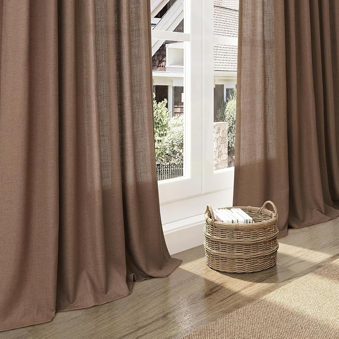 Caramel Brown Linen Curtains for Living Room 94 Inches Long Back Tab and Rod - Image 5