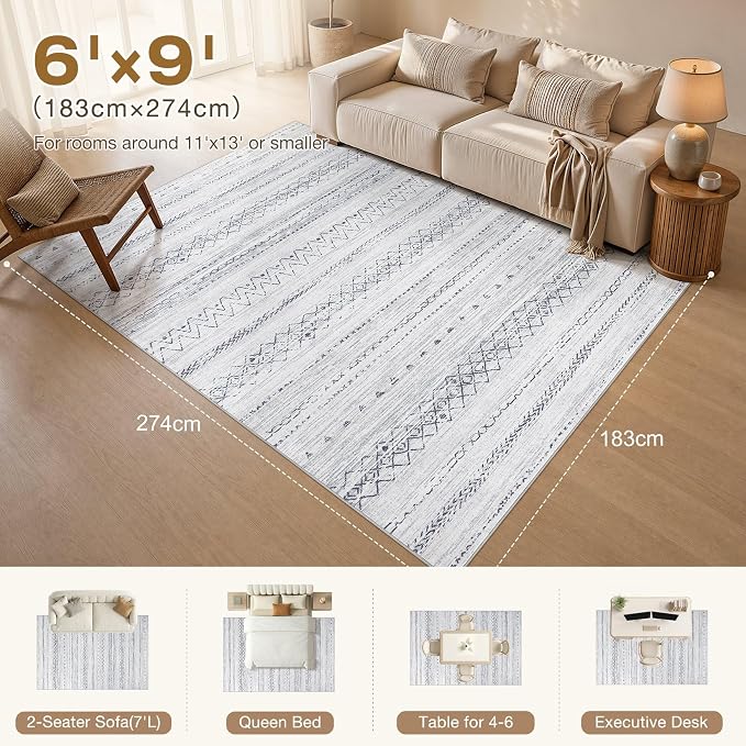 cotiled 6x9 Area Rugs for Living Room: Boho Washable Rug for Dining Room | - Image 2