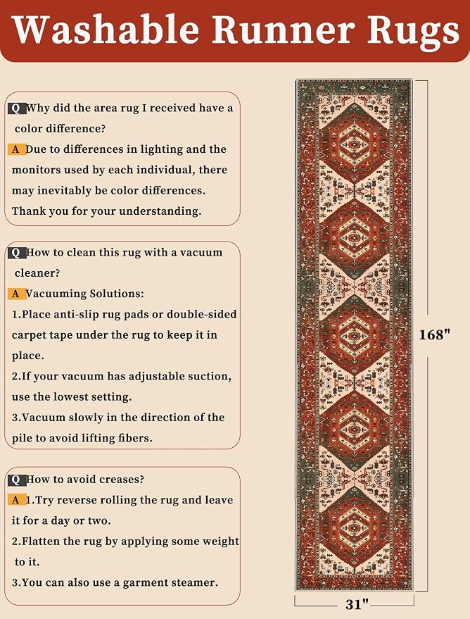 SERISSA 2'6"x14' Washable Non Slip Boho Runner Rug - Image 2