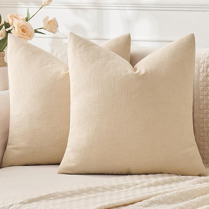 MIULEE Beige Chenille Couch Throw Pillow Covers, 20x20 | Set of 2, Soft Neutral by MIULEE