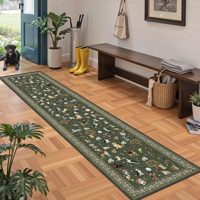 Dark Green Hallway Runner Rug 2x10 - Image 3