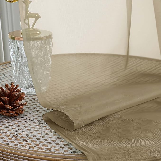 Sheer Curtains 84 Inches Long 2 Panels Set, Sheer Taupe Curtains - Image 7