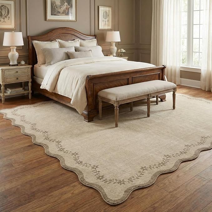 GarveeHome Scalloped Area Rugs 8x10 Large Jute Washable Living Room Rug | Soft - Image 2