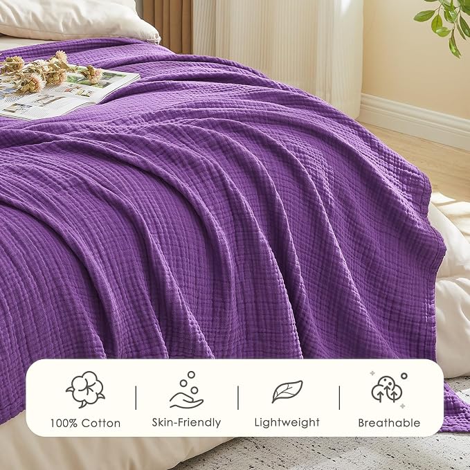 EMME Muslin Blankets for Adults Throw Blanket for Couch Breathable Gauze Soft - Image 3