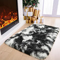 2x3 Tie-Dyed Black and White Fluffy Area Rug Non-Slip by ModernHomeDecor