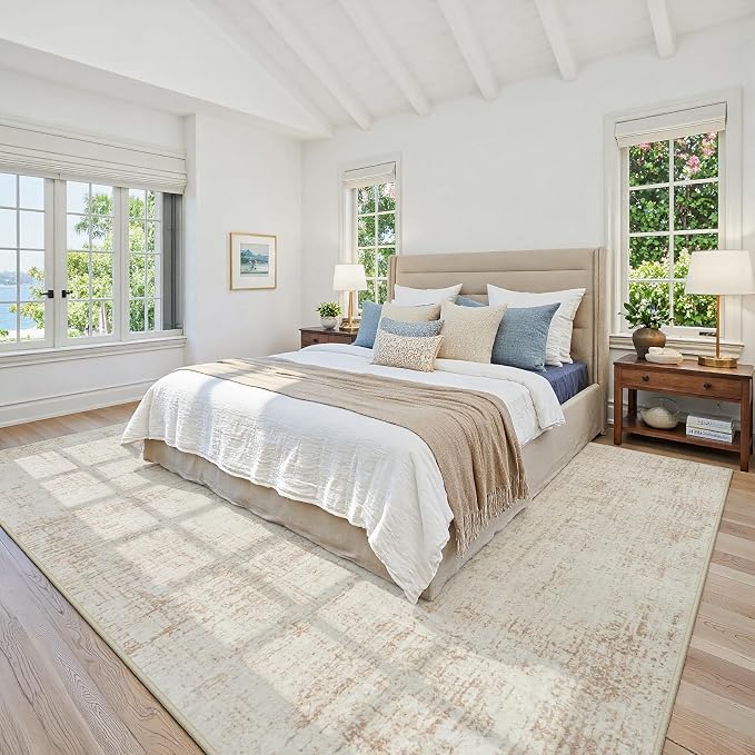 6x9 Washable Area Rug for Living Room Bedroom: Non-Slip Modern Beige White | - Image 2