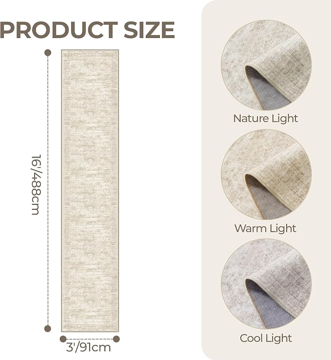 3x16 Runner Rug Non Slip, Washable Hallway Runner Rug, Living Room, Extra Long - Image 2