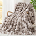 Luxury 1000GSM Rabbit Faux Fur Blanket, Super Heavy Warm Cozy Brown Blankets by TOUCHAT