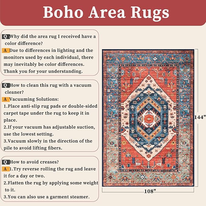 SERISSA 9x12 Washable Non Slip Boho Area Rug - Image 2