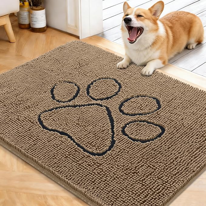 OLANLY Dog Door Mat for Muddy Paws 40x32, Paw Print Design Chenille Mud Mat | by OLANLY