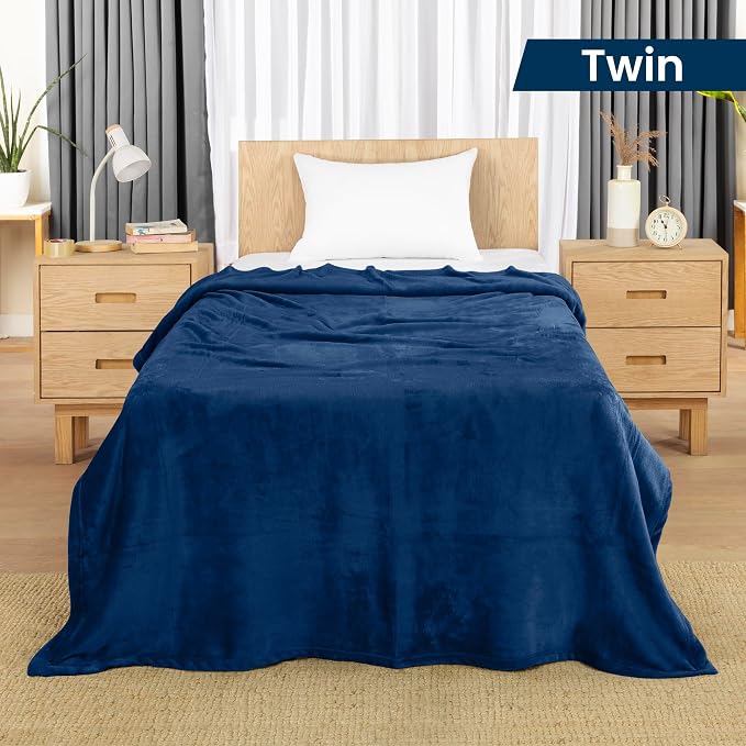 Utopia Bedding Ultra Soft Fleece Bed Blanket Twin Size Navy | Microfiber Plush - Image 2