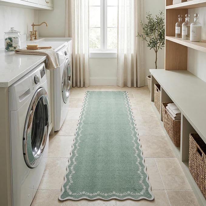 GarveeHome 2.5x8 Scalloped Washable Runner Rug Non Slip Hallway Kitchen Rug | - Image 4