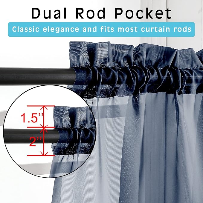 Navy Blue Sheer Curtains 2 Panel Sets 84" Inch Length - Image 2