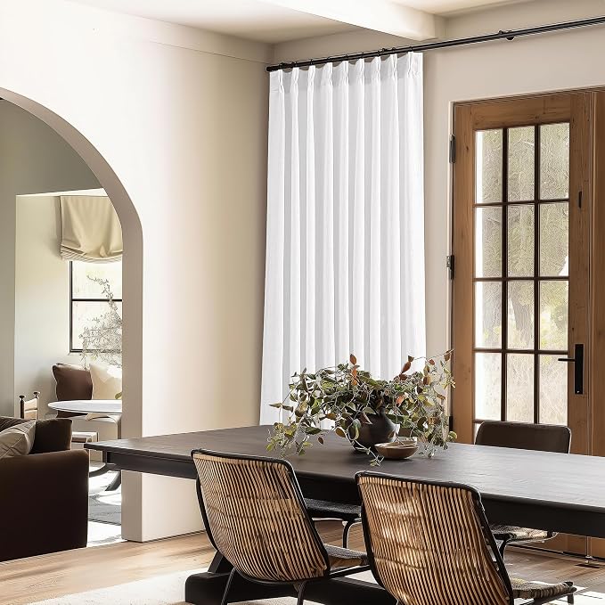 60 Inch Width Curtains 92 Inch White Linen Curtains Pinch Pleated | Linen Blend - Image 8