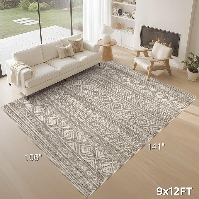 cotiled Boho 9x12 Area Rug for Living Room: Large Moroccan Washable Rug | Solve - Image 9