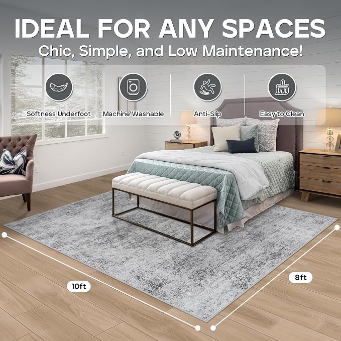 Aelenmu 8x10 Area Rugs for Living Room Bedroom Dining Room Washable Grey | Soft - Image 2