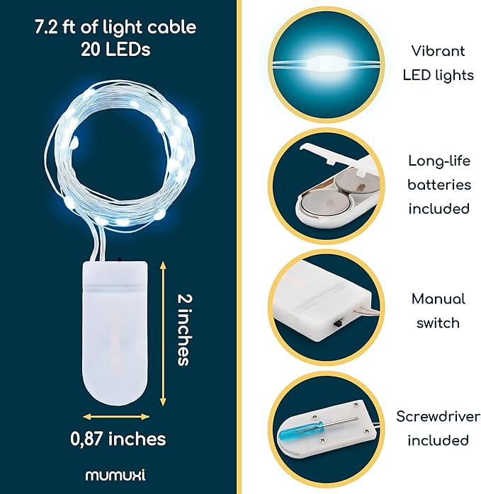 MUMUXI 12 Pack 7.2ft Fairy Lights Battery Operated String Lights, 20 Mini LEDs for Centerpiece Table Decorations, Wedding Party Bedroom Mason Jar Christmas, Cool White