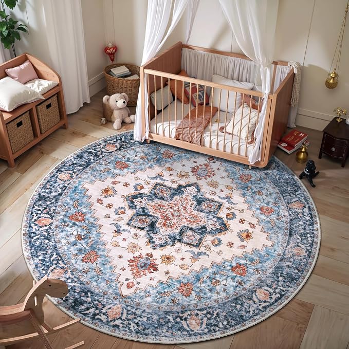 SERISSA 4ft Washable Non Slip Round Boho Area Rug - Image 2