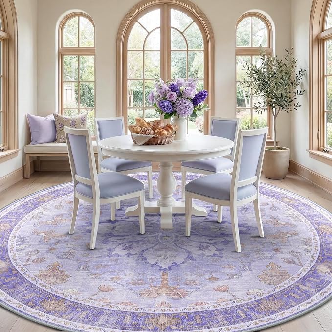 RELEANY Washable Area Rug, Round 8ft, Water Repellent, Pet Friendly, Vintage - Image 2