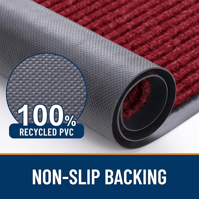 OLANLY 2-Pack Front Door Mats 71x23, Waterproof Heavy-Duty Doormats | Wine Red - Image 3