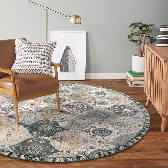 Lahome Moroccan Washable Round Area Rug, Soft Vintage Circle Round Rugs 6ft | - Image 5