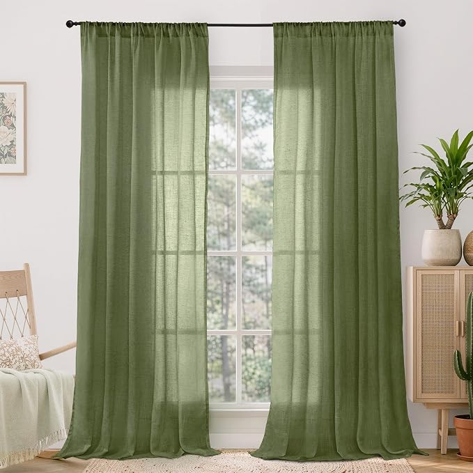 BGment Olive Green Linen Sheer Curtains 84 Inches Long by BGment