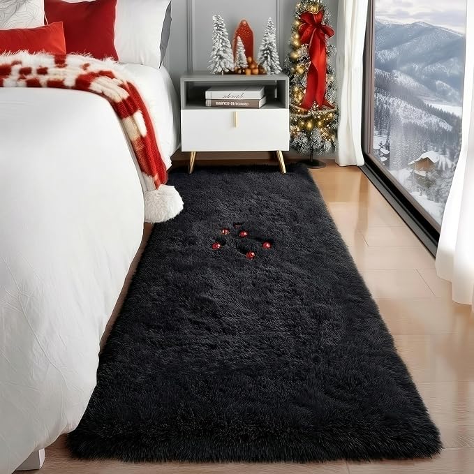 Black Runner Rugs for Bedroom, Living Room 2x6 Small Plush Fluffy Boys Rug | - Image 8