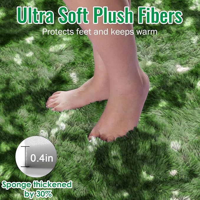 Fluffy Moss Green Rugs for Living Room 5x8, Modern Bedside Forest Carpets | - Image 4
