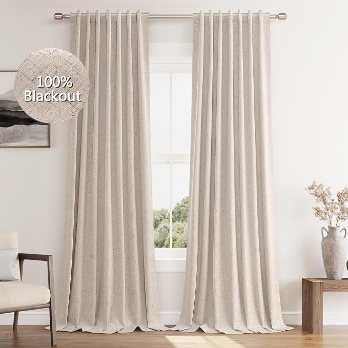 Oatmeal 100% Blackout Curtains 108 Inch Length 2 Panels Set - Image 9